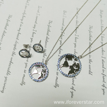 cz map design silver earrings jewelry sets necklace